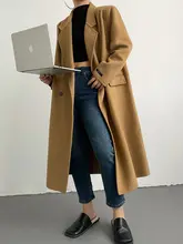 ウールコート ロング 日常使用向け ダブルフェイスウール 100%ウール シンプルなダブルボタンデザイン パデッド