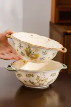 川島屋 かわいい ダブルハンドル陶器スープボウル【大サイズ・家庭用・ラーメン・スープ用】