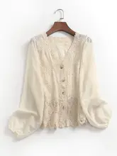 春用リボンデザインの透かしレースカーディガン【Vネック・長袖・女性用】