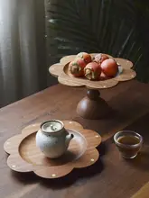 木製高脚プレート【花柄・フルーツケーキ・朝食・寿司用・日本風】
