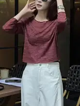 春季用 短丈ラウンドネック長袖ニットトップス【ゆったりデザイン・小柄対応・カジュアル】