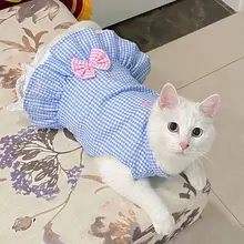 ペット用 可愛い猫用ドレス【春秋用・夏用・通気性・ブルー・キャミソールタイプ】