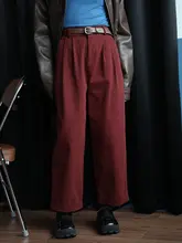 レディース 秋用ハイウエスト カジュアルワイドパンツ【レトロスタイル・ストレートシルエット・赤色】（セットアップ対応）