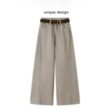 高腰ワイドレッグデニムパンツ【冬用・フィット・シンプルデザイン】（セットアップ対応）