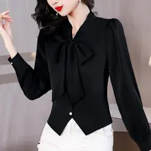  chicリボン付きサテンシルクシャツ【レディース・短丈・春秋用】