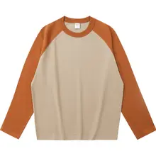 カジュアルな着こなしにぴったり！コットン混のロングスリーブTシャツ【ラグラン・クルーネック・二色仕立て】