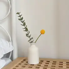 白色 陶器製フラワーベース【北欧デザイン・オフィス・玄関用・乾燥花用】