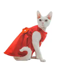 猫服 ワンピース 無毛猫 デボンレックス用 両面起毛 プリンセス風 赤 春