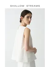 シンプルなデザイン！麻混コットンのノースリーブシャツ【白・女性用・ゆったりシルエット】