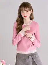 トップス レディース フェイクレイヤード 長袖Tシャツ 厚手 インナー ピンク フェミニン 秋冬