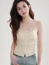Vネック白レースキャミソール【胸パッド付き・春夏用・女性用】