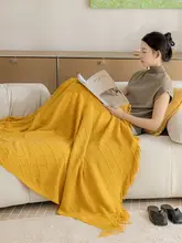 黄色のニットソファカバー【シングルソファ用・インテリア装飾用・雰囲気作り】