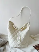 秋冬用レトロダイヤモンドキルティングバッグ【大容量・バケツ型・トートバッグ・女性用】