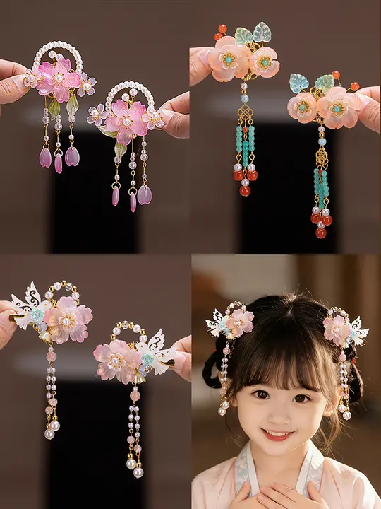 古風マ面スカートヘッドドレス【子供用・可愛い流蘇ヘアクリップ・ギフトに最適】