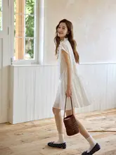 ワンピース レディース フレンチ風 ヴィンテージ ショート丈 Vネック フリル 刺繍 ホワイト Aライン ドルマンスリーブ「ORWhite」