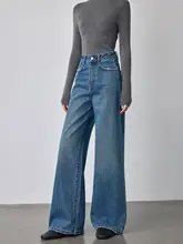 ゆったりとした印象のハイウエストワイドデニムパンツ【ブルー・レトロデザイン・秋用】