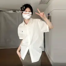 学院風 ポロ襟 白い短袖シャツ【ゆったりデザイン・女性用】