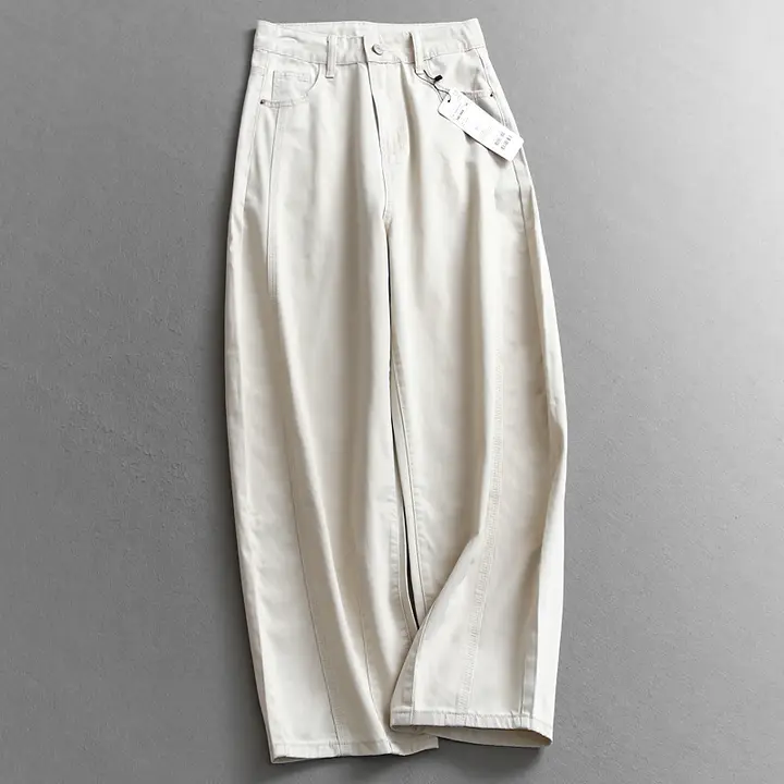 高腰デザインのコットン製バナナパンツ【体型カバー・ワイドレッグ・カジュアル】