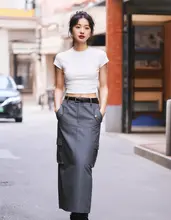 SHIYIYUE ブラックショルダー短袖Tシャツ【春夏用・フィット・ショート丈】