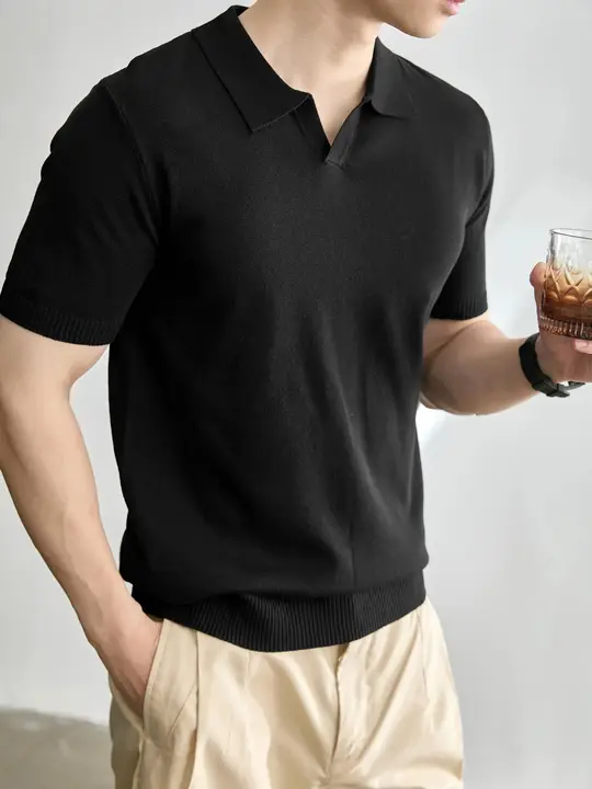 ニットポロシャツ メンズ 半袖 リネン混紡 ジャカード編み 襟付き 夏 「LUUD」