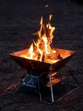 折りたたみ式BBQグリル【ステンレス製・ポータブル・炭火焼き対応・アウトドア用】