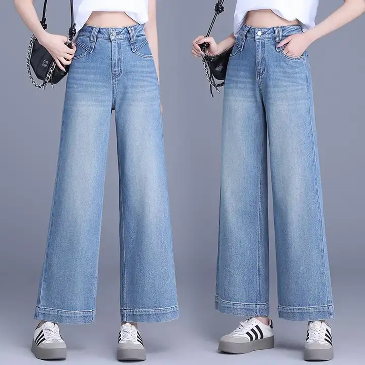 高腰ワイドレッグデニムパンツ【春秋用・フィット・小柄向け】