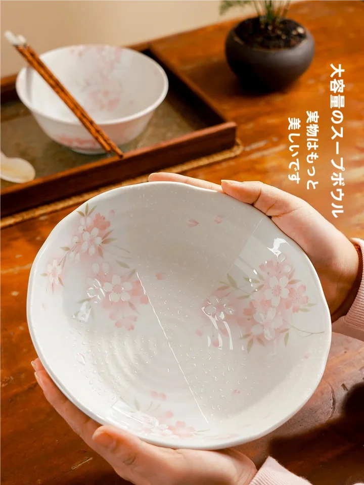美濃焼きの輸入陶器飯碗【桜デザイン・家庭用・スープボウル・和風食器】（セットアップ対応）