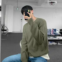 MRCYC メンズ ニットセーター【秋冬用・厚手・クルーネック・ゆったりフィット・無地】