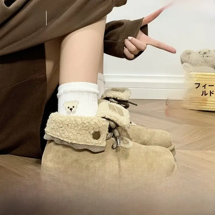 暖かい裏起毛の厚底マーチンブーツ【防滑・冬用・女性用】