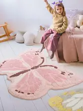 子供部屋用バタフライデザインラグ【ピンク・滑り止め付き・洗濯機対応】