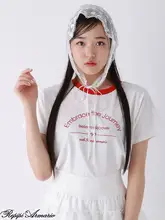 カラーブロック刺繍入りリボン付きラウンドネックTシャツ【かわいいデザイン・ショートスリーブ】