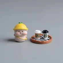 可愛いコーヒー小豚の置物【デスクトップ装飾・癒し系ミニチュア・車載用】