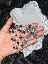 ロリータスタイルのゴシック十字架アクセサリーロングネックレス【ユニークなデザイン・毛糸使用】