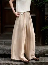 呼吸する天絲の砂洗い高腰大揺れワイドパンツ【女性用・エレガントデザイン】