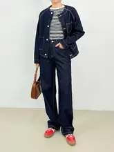 ヴィンテージデニムジャケット レディース春用【セットアップ・ストレートパンツ付き】