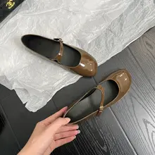 羊皮製 真皮レトロマリージェンシューズ【片ひもデザイン・フラット・浅口】
