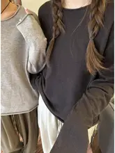 秋季新作 レディース ゆったりサイズ クルーネック ニットインナー【無地・ロールエッジデザイン】