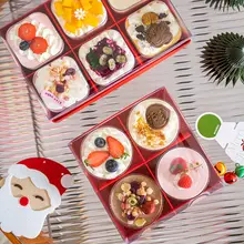 赤い2インチムースケーキボックス【4分割デザイン・お菓子用・焼き菓子ギフトボックス】