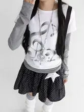 音符プリントの長袖Tシャツ【クルーネック・レイヤードデザイン・秋用】（セットアップ対応）