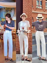 高級感あるハイウエストストレートデニムパンツ【柔らかい生地・ホワイト】