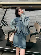 おしゃれなデニムスカート【春秋用・小柄向け・気質デザイン・2点スタイル】（セットアップ対応）