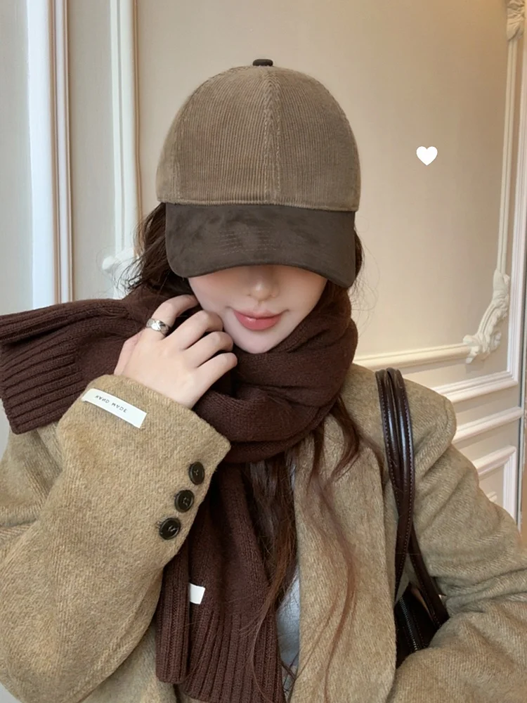 高品質コーデュロイ棒球帽：男女兼用の秋冬向けカラーブロックデザイン