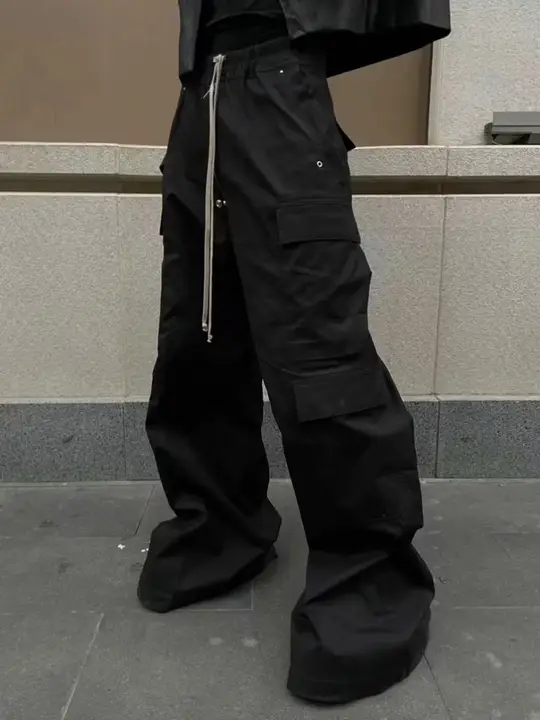 ワイドレッグカーゴパンツ【多ポケット・ユニセックス・ダークカラー・トレンドスタイル】（セットアップ対応）