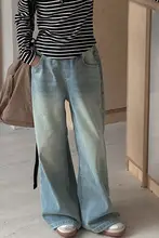 デニムパンツ キッズ ガールズ ウォッシュデニム ワイド ゆったり カジュアル おしゃれ 春秋