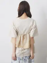 デザインの多様性！薄手シフォンレースのフリルショールとゆったりラウンドネッ クTシャツ（セットアップ対応）