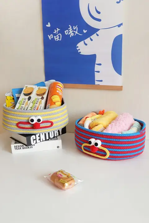卓上収納バスケット コットンコード モンスターデザイン かわいい リモコン お菓子 おもちゃ 小物入れ インテリア
