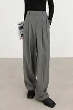 秋用 グレーの高腰ワイドパンツ【極上の柔らかさ・フォーマルスタイル・フィット】