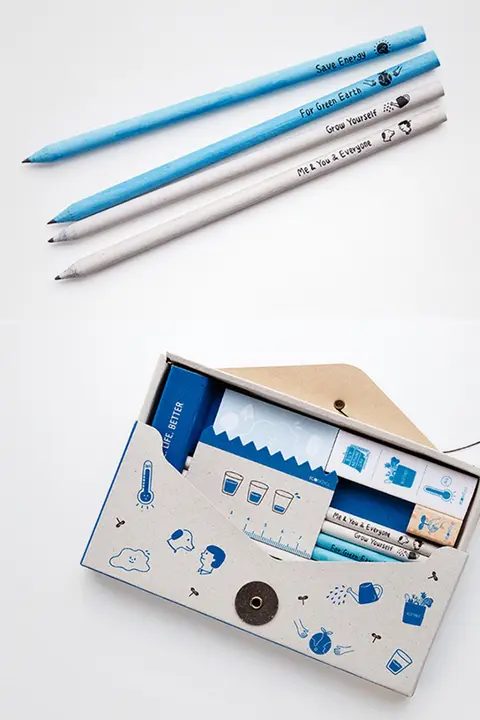 エコでかわいい文具ボックス【鉛筆・消しゴム付き・小学生向け・ギフトボックス】（セットアップ対応）