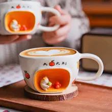 可愛い猫デザインの陶製コーヒーカップ【ユニークなマグカップ・新年ギフト対応】