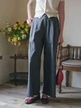 フィットのベージュコットンパンツ【ウエストゴム・ストレート・フリ  ンジデザイン・カジュアル】（セットアップ対応）